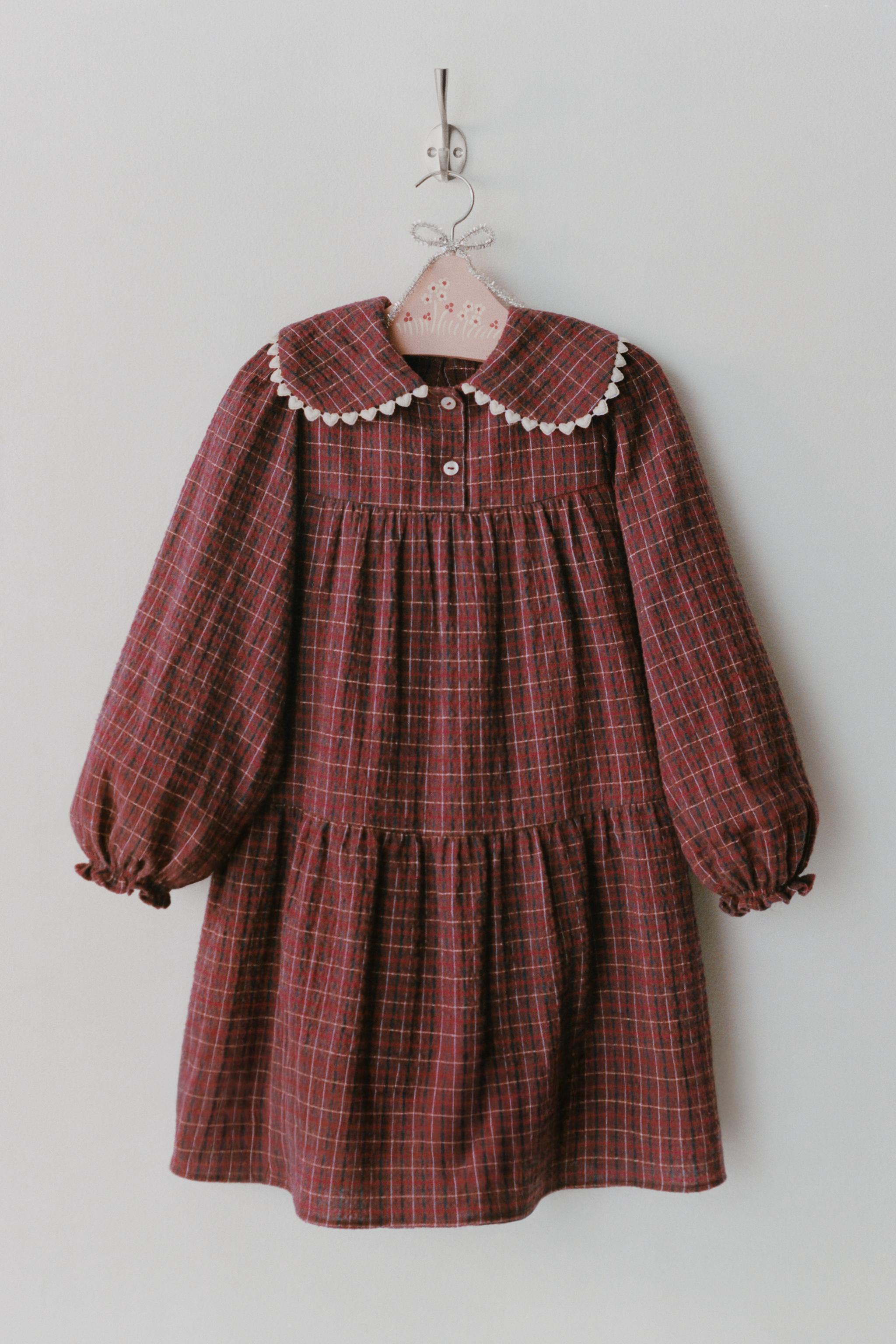 PLAID DRESS WITH HEART LACE TRIM